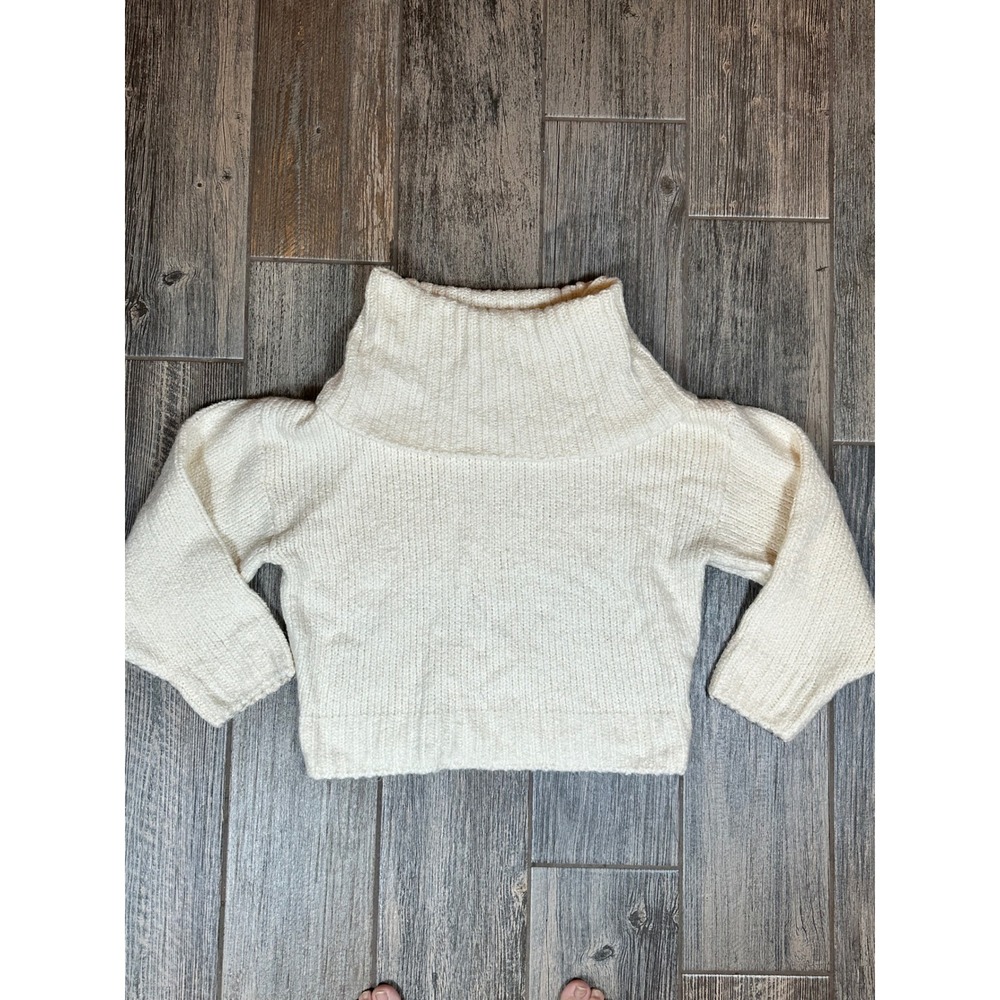 Pilcro Women's Cream Chunky Knit Mock Neck Cropped Sweater Size Small‎